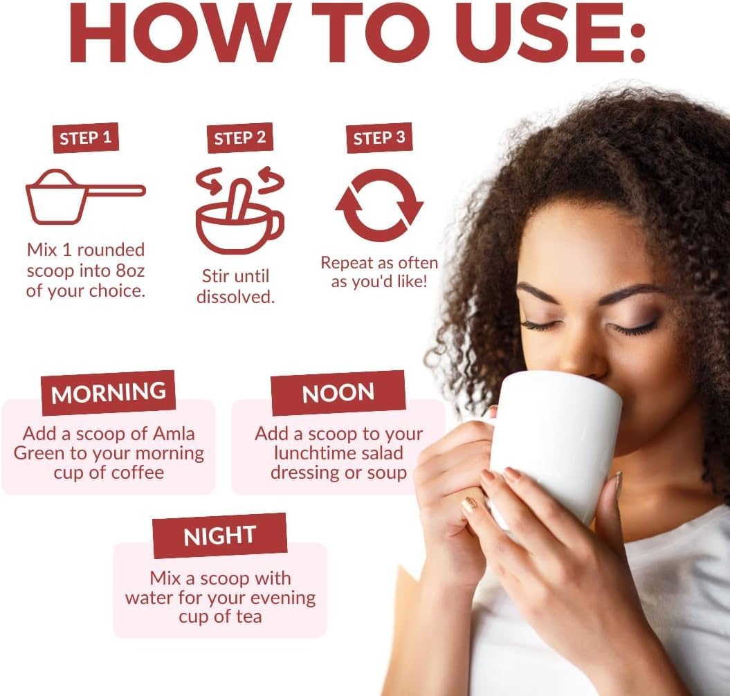 Organic Amla Green Powder & Green Tea Supplement with Antioxidant Support - 90 Servings of Indian Gooseberry & 30 Servings of Hibiscus - Vegan