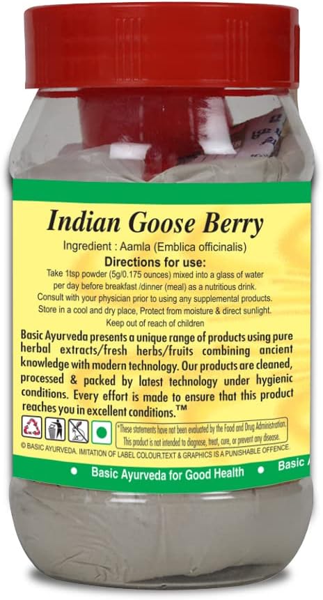 Organic Amla Powder 7.05 Oz - Raw Amalaki Supplement for Immune Support - Natural Vitamin C Source from India - Ayurvedic Gooseberry Powder