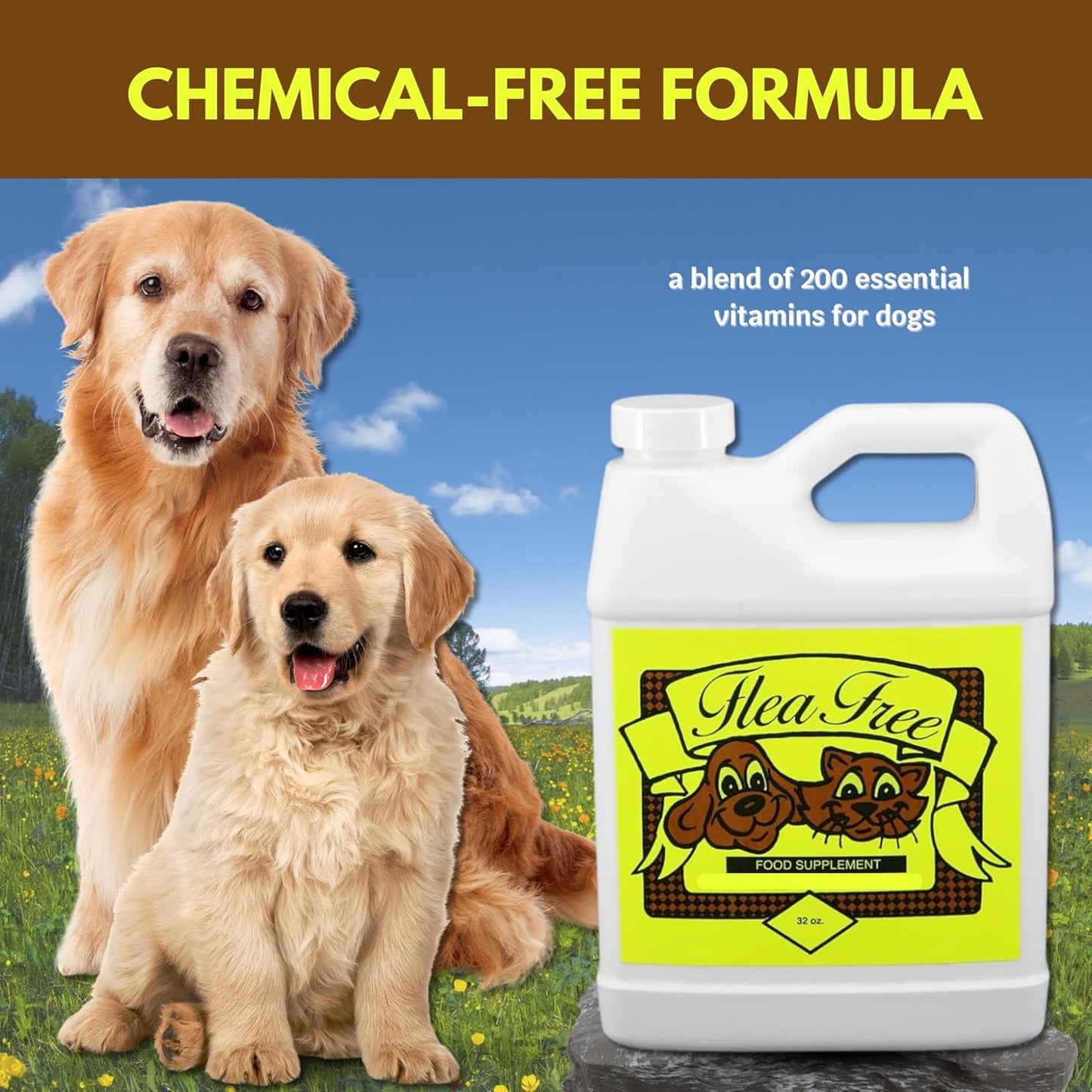 Organic Anti-Flea Dog Multivitamin Supplement - Chemical-Free Formula for Flea Prevention - Pure Dog Vitamins & Supplements (32 oz)