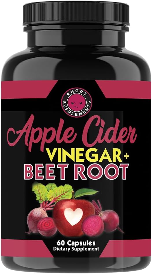 Organic Apple Cider Vinegar and Beet Root Capsules for Men and Women - 1000mg per Serving, Digestive Health and Nitric Oxide Booster - 60 Capsules, 1-Month Supply