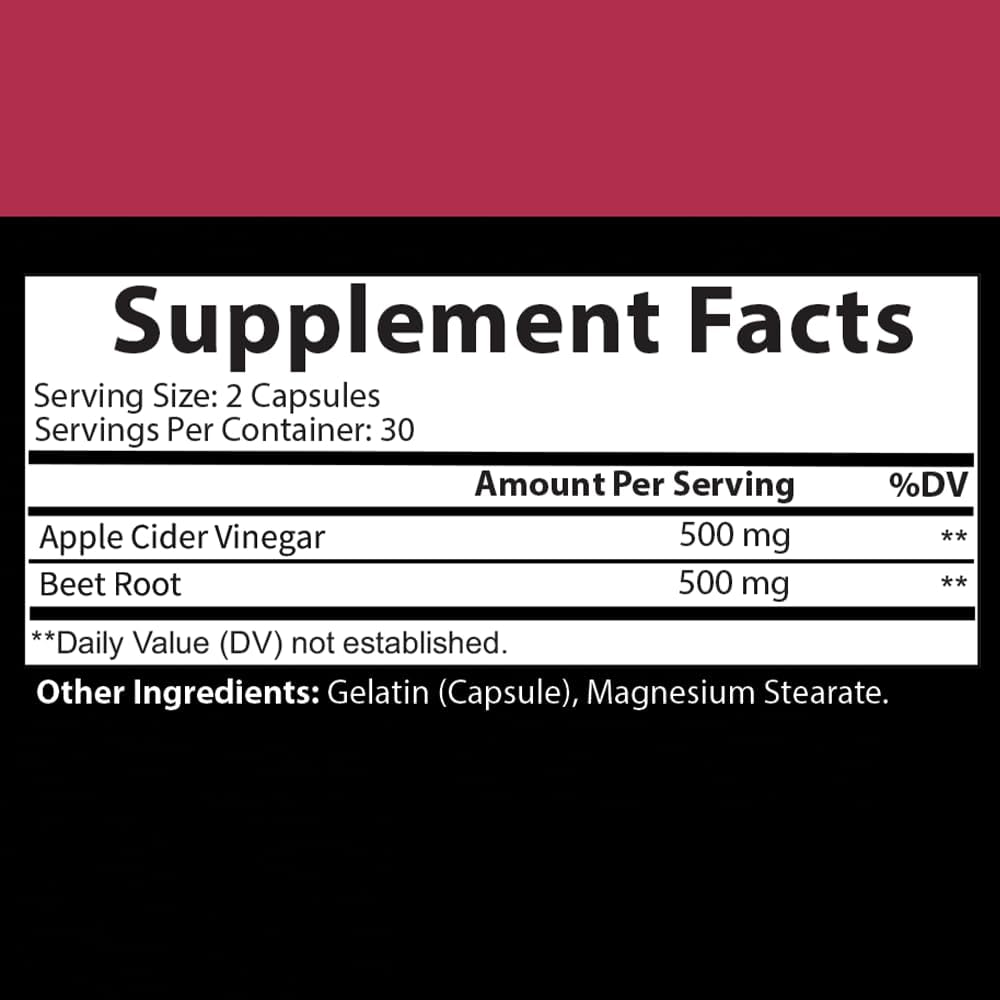 Organic Apple Cider Vinegar and Beet Root Capsules for Men and Women - 1000mg per Serving, Digestive Health and Nitric Oxide Booster - 60 Capsules, 1-Month Supply