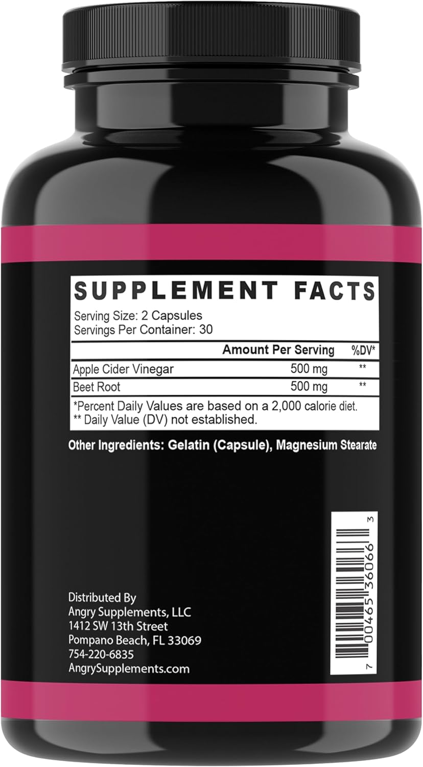 Organic Apple Cider Vinegar and Beet Root Capsules for Men and Women - 1000mg per Serving, Digestive Health and Nitric Oxide Booster - 60 Capsules, 1-Month Supply