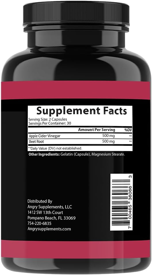 Organic Apple Cider Vinegar and Beet Root Capsules for Nitric Oxide Boost and Digestive Health - 1000mg, 2 Pack (120ct)