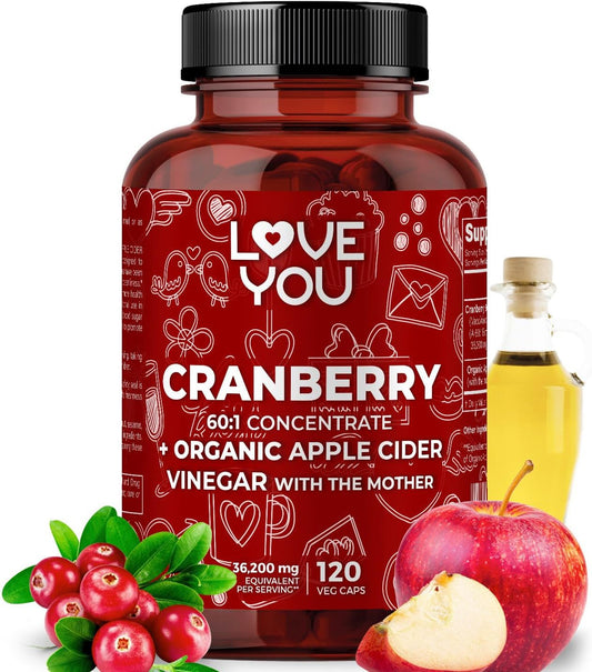 Organic Apple Cider Vinegar Capsules with Cranberry Extract - 36,200 mg Strength, 120 Veggie Caps - Vegan & All-Natural