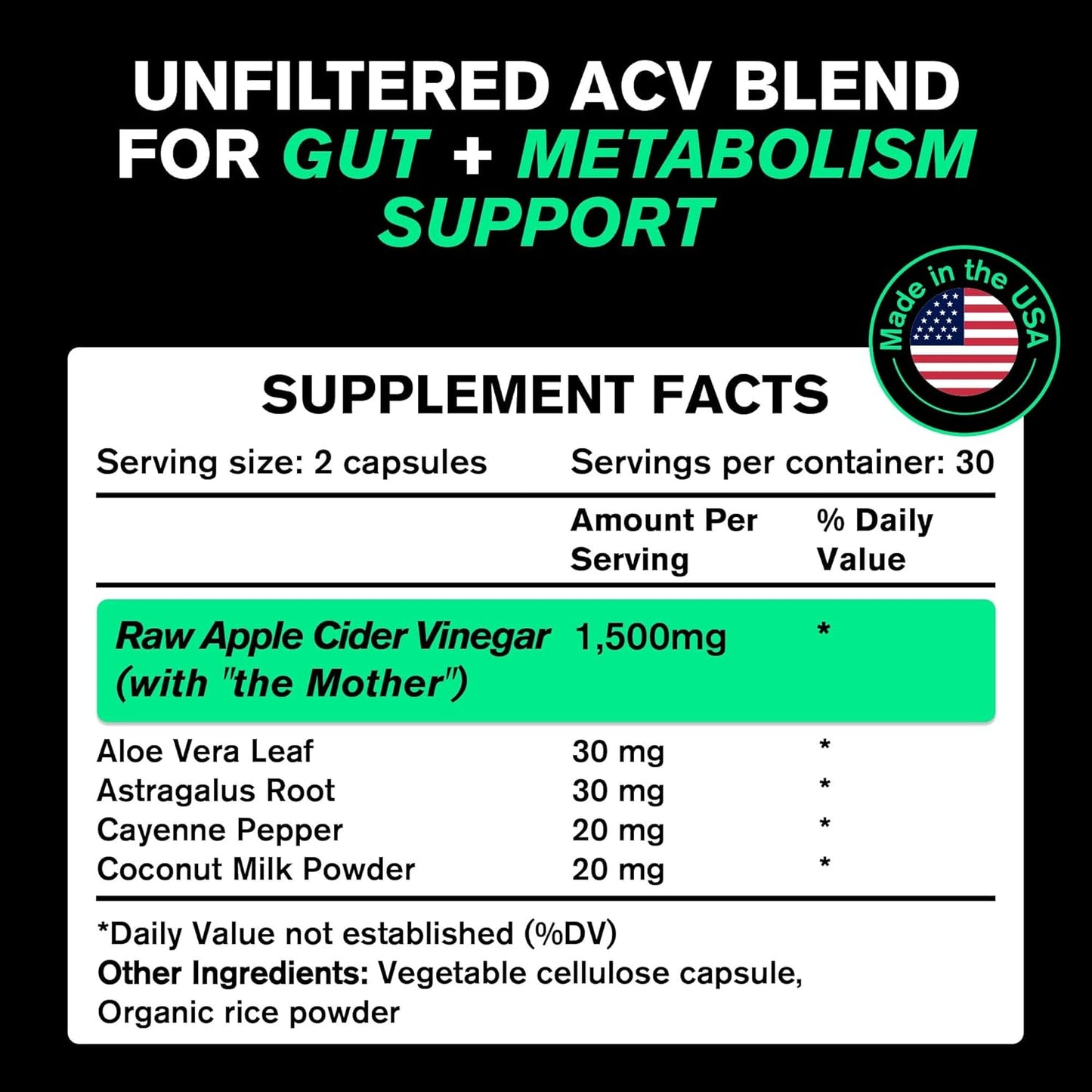 Organic Apple Cider Vinegar Capsules with The Mother - Energy Boost & Heart, Gut, Immune Health - Gluten & Dairy Free - Raw Probiotic & Prebiotic - Vegan with Astragalus Root