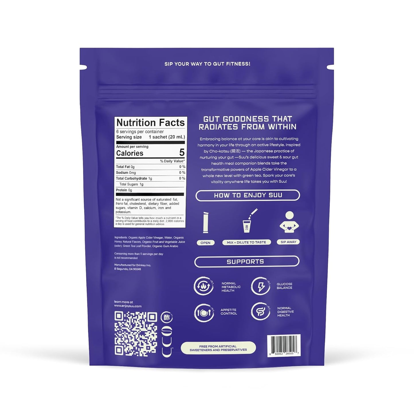 Organic Apple Cider Vinegar Drink Mix Packets with Honey for Digestive Health - Gut Cleanse Probiotic Shots - Blueberry Acai Green Tea - 6 Pack