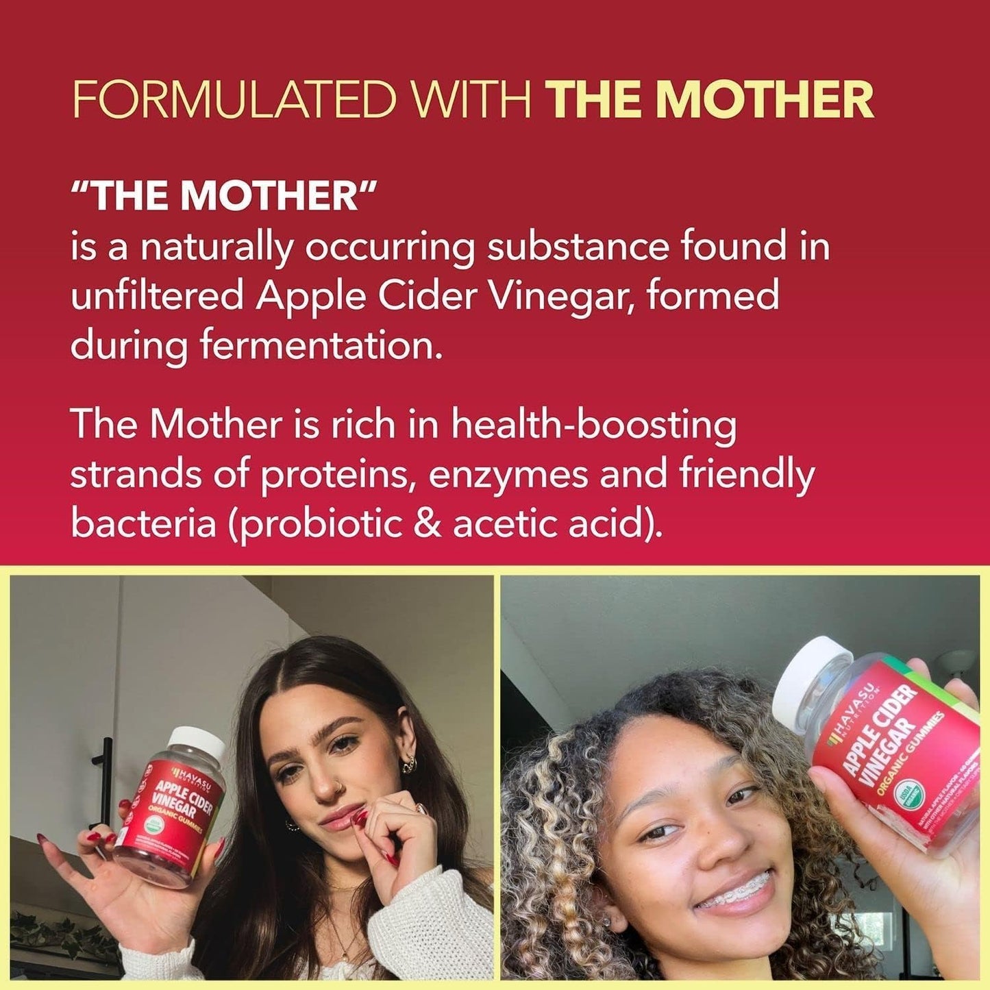 Organic Apple Cider Vinegar Gummies for Digestive Health & Metabolism Support - 60 Count - Vegan, Non-GMO, Gluten-Free - Delicious Flavor - 1 Month Supply