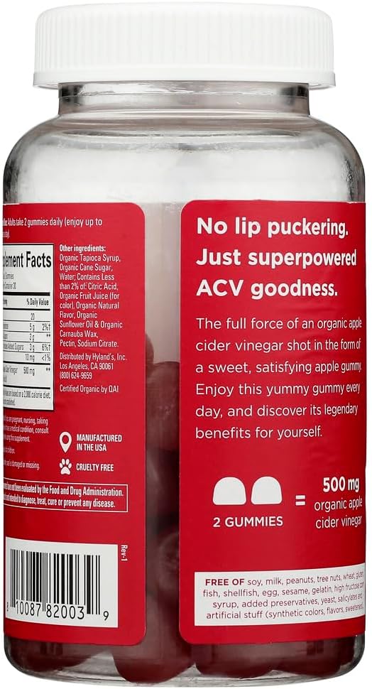 Organic Apple Cider Vinegar Gummies for Digestive Health - 60 Vegan ACV Gummies for 30 Days by Hyland's