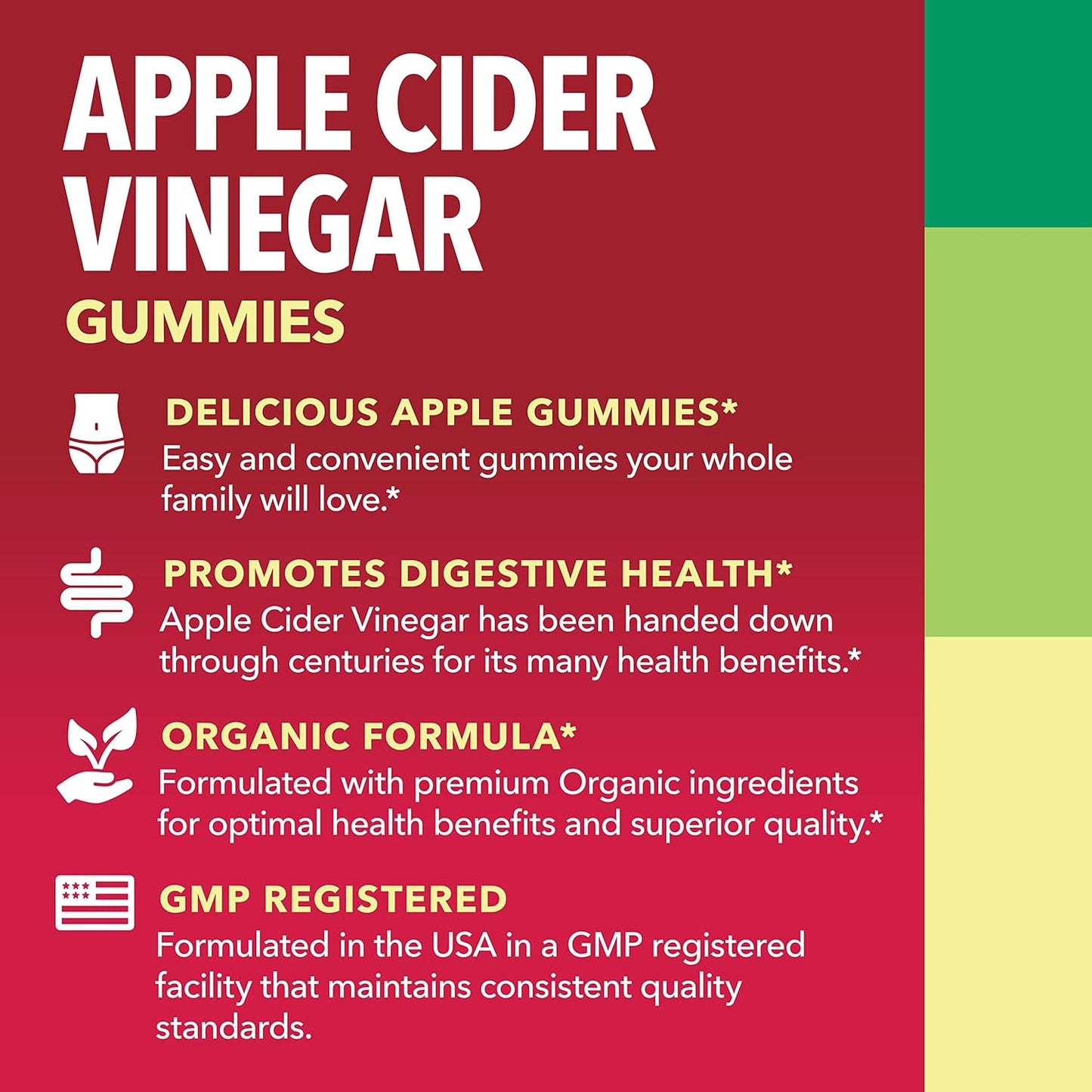 Organic Apple Cider Vinegar Gummies for Digestive Health & Metabolism Support - 60 Count - Vegan, Non-GMO, Gluten-Free - Delicious Flavor - 1 Month Supply