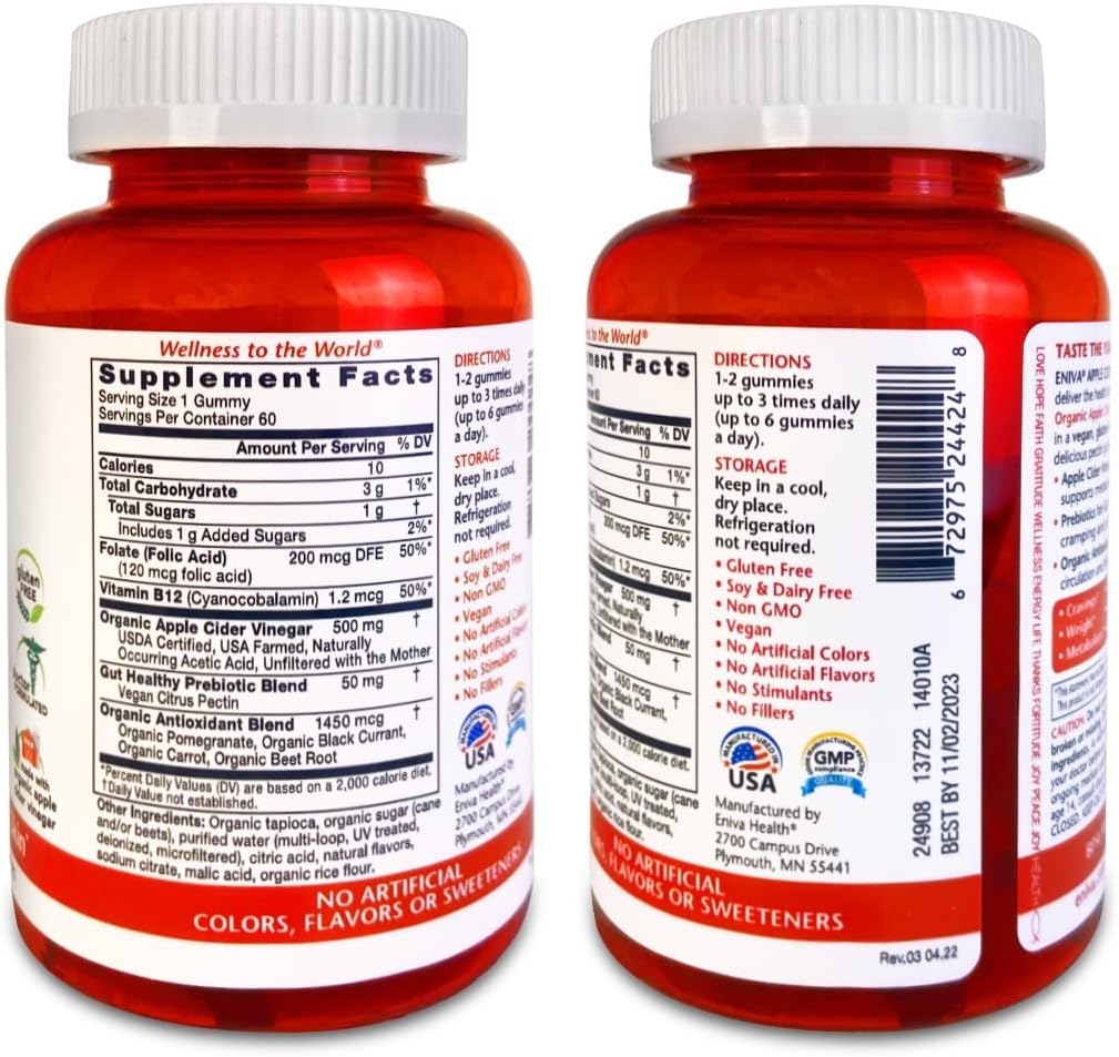 Organic Apple Cider Vinegar Gummies with B9, B12, Beetroot, and Pomegranate for Energy and Immunity Support