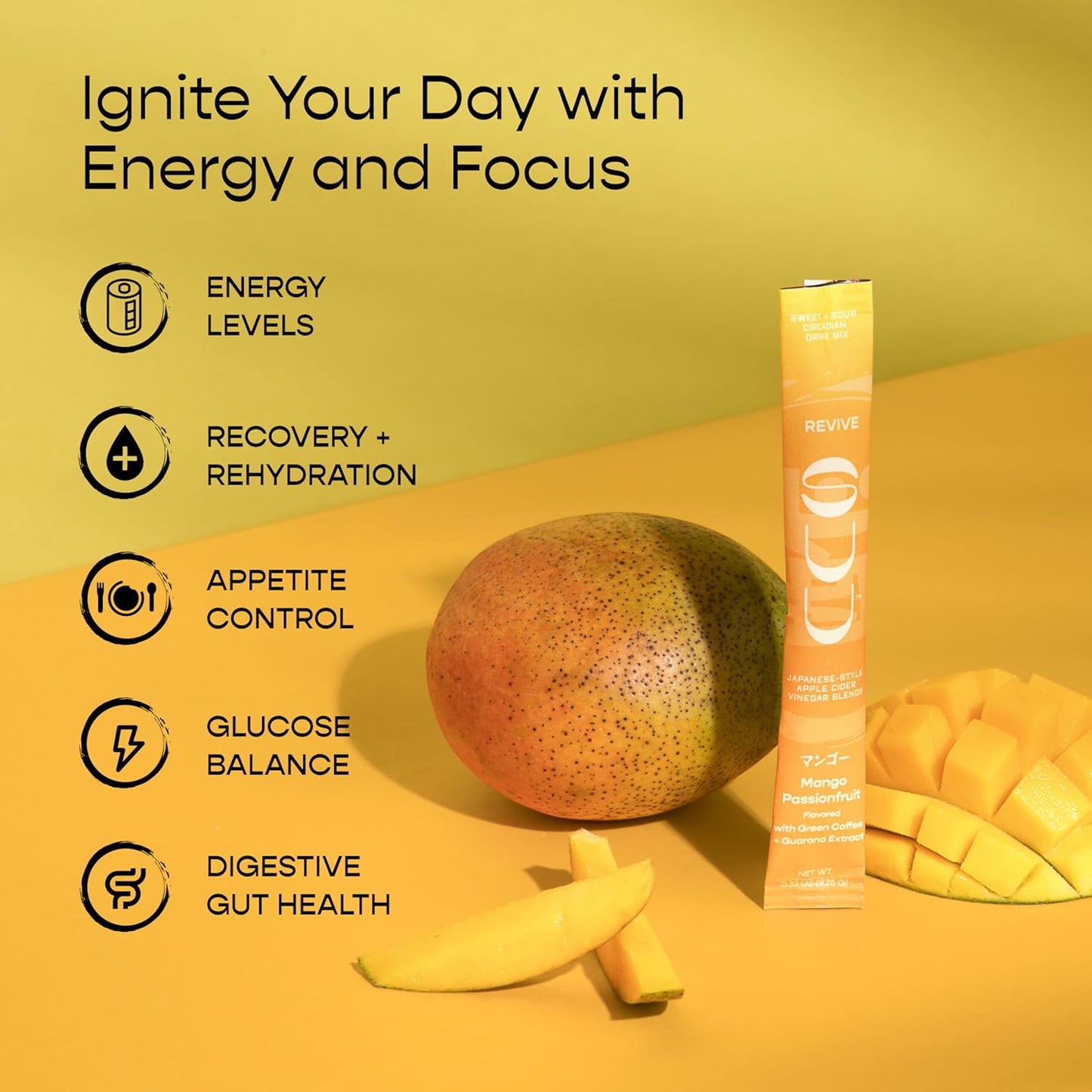 Organic Apple Cider Vinegar Hydration Packets with Electrolytes & Energy - Mango Passionfruit Flavor - 30ct