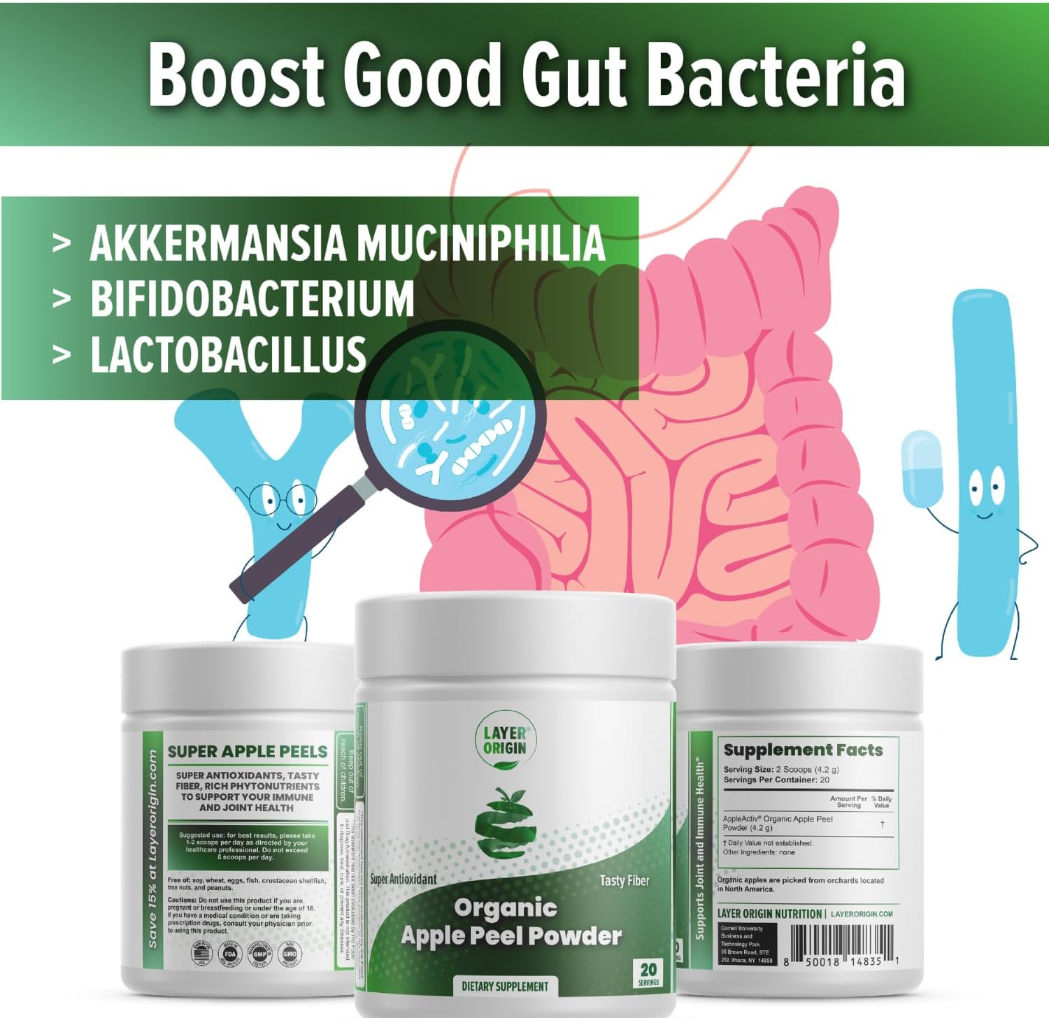 Organic Apple Peel Powder Enhances Akkermansia and Bifidobacteria with Layer Origin Technology