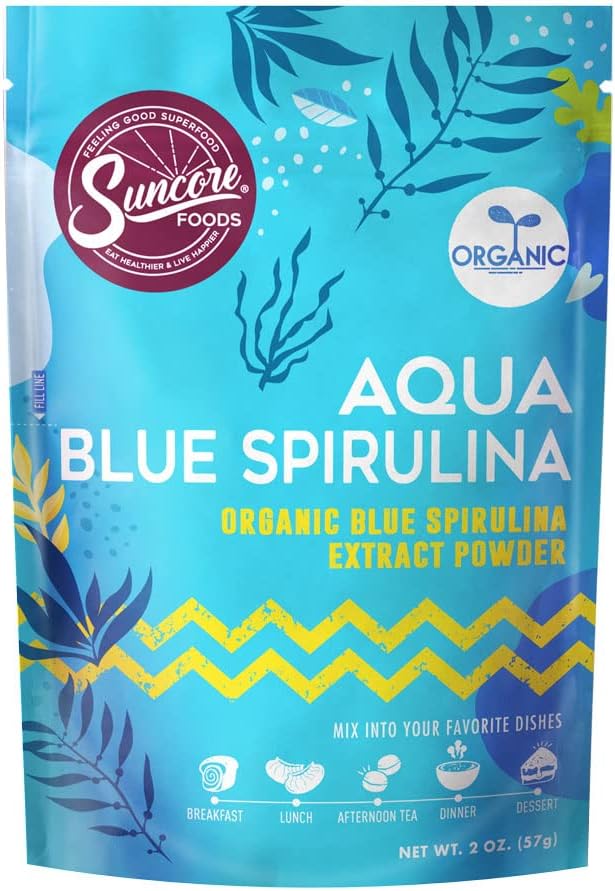 Organic Aqua Blue Spirulina Powder - 2 oz Bag - Gluten-Free, Non-GMO, Plant-Based - Ideal for Food Coloring, Baking, Drinks, Smoothies