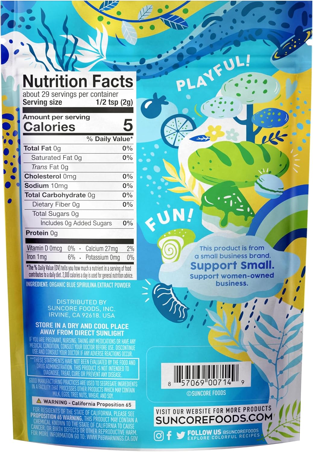 Organic Aqua Blue Spirulina Powder - 2 oz Bag - Gluten-Free, Non-GMO, Plant-Based - Ideal for Food Coloring, Baking, Drinks, Smoothies