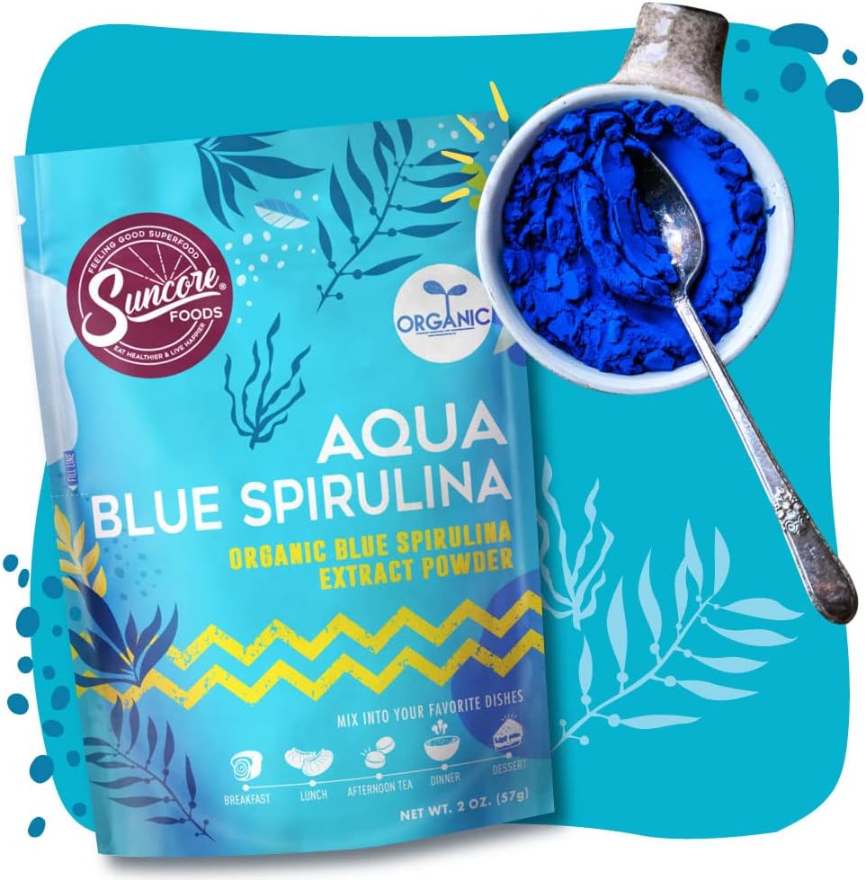 Organic Aqua Blue Spirulina Powder - 2 oz Bag - Gluten-Free, Non-GMO, Plant-Based - Ideal for Food Coloring, Baking, Drinks, Smoothies