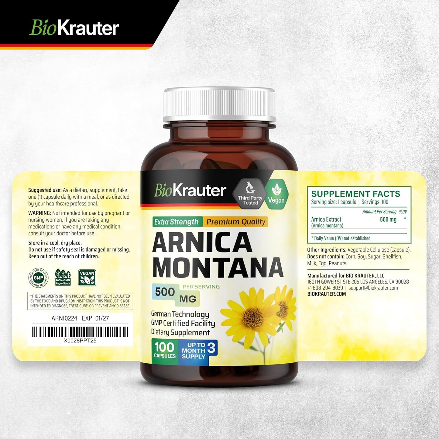 Organic Arnica Montana and Sarsaparilla Root Capsules - 350 Capsules for Joint Support and Overall Wellness