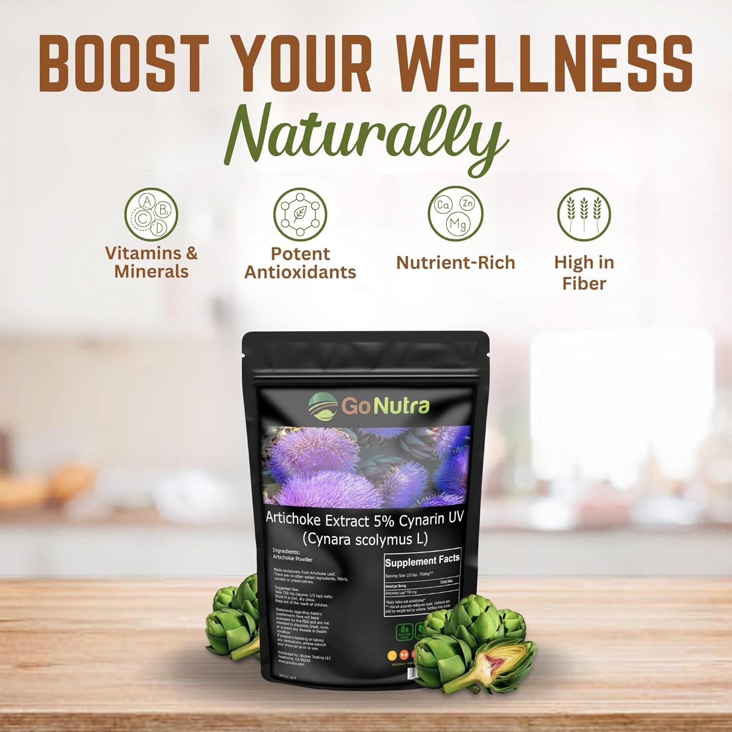 Organic Artichoke Extract Powder - High Cynarin Content - Pure Leaf & Stem - 4oz - 150 Servings