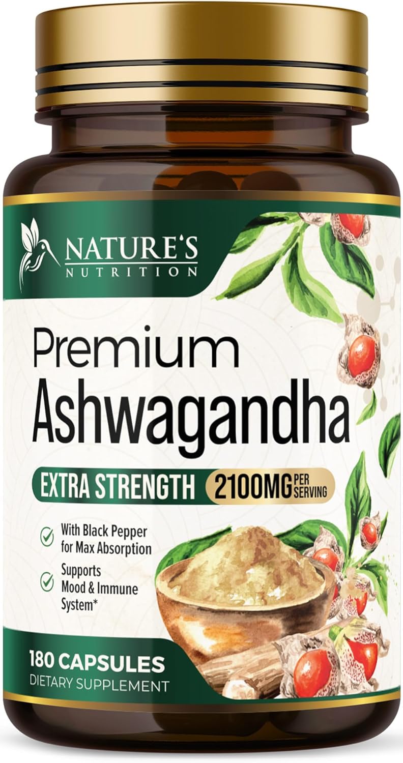 Organic Ashwagandha 1,950 mg Capsules with BioPerine - Natural Relax & Energy Support - Non-GMO, Vegan, Gluten Free - 180 Count