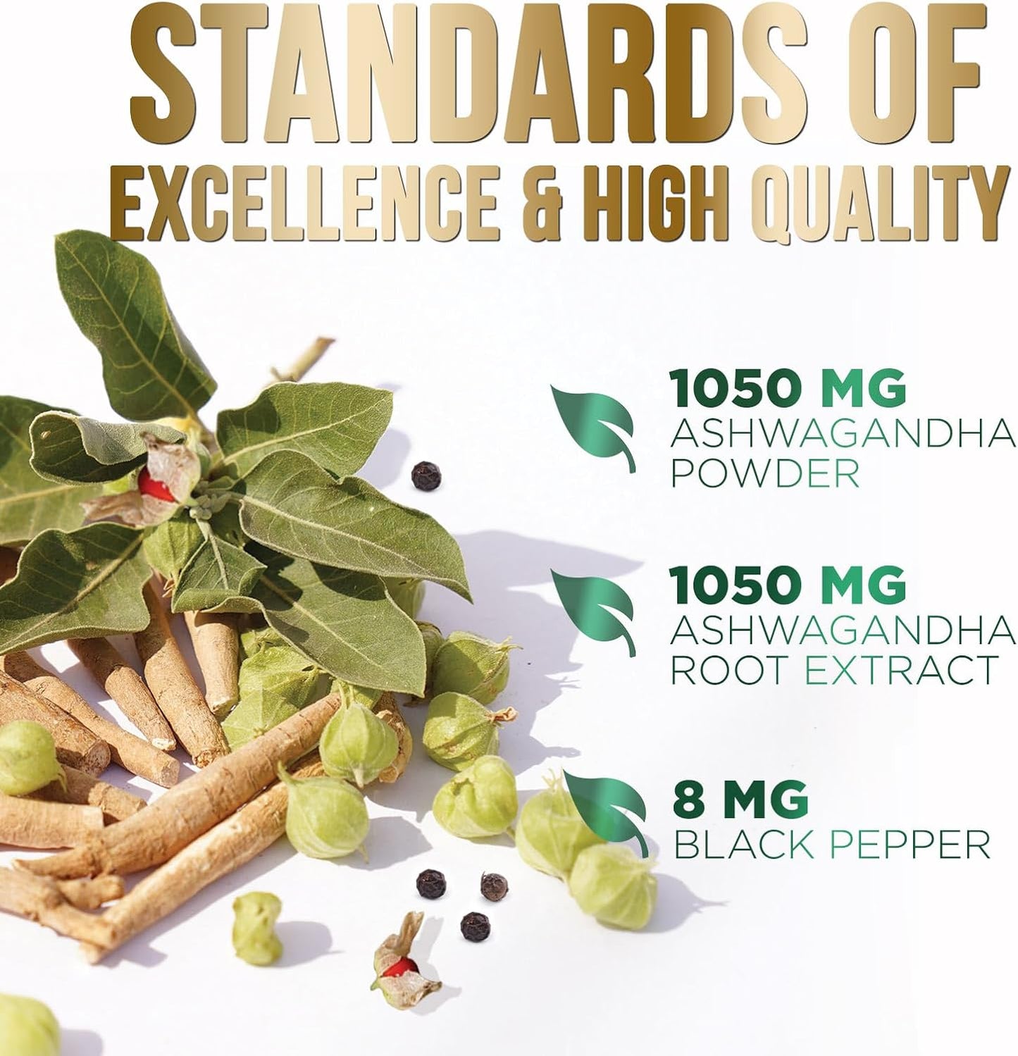 Organic Ashwagandha 1,950 mg Capsules with BioPerine - Natural Relax & Energy Support - Non-GMO, Vegan, Gluten Free - 180 Count