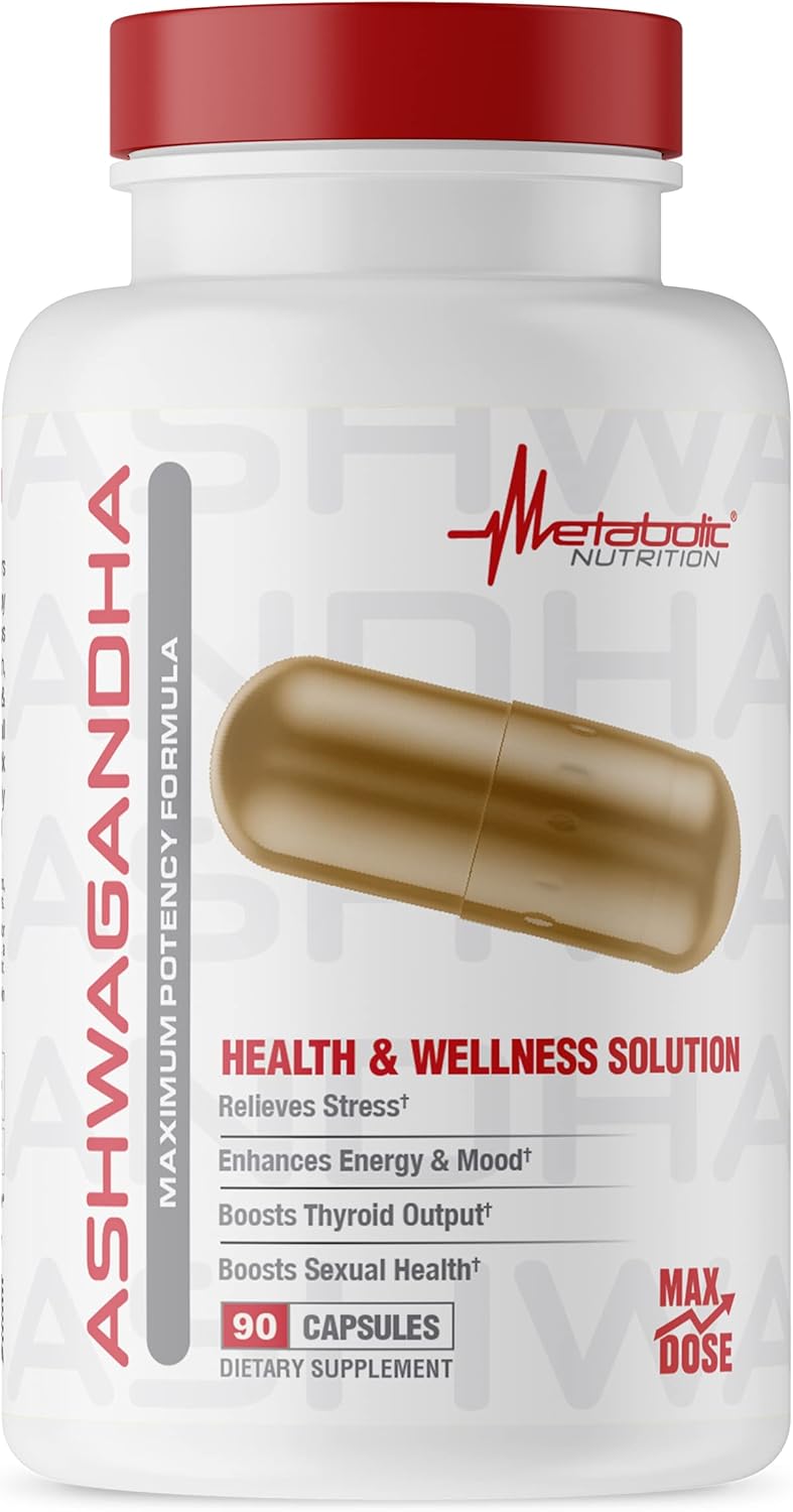 Organic Ashwagandha 2200mg Capsules with Black Pepper Extract - 90 Vegan Capsules by Metabolic Nutrition