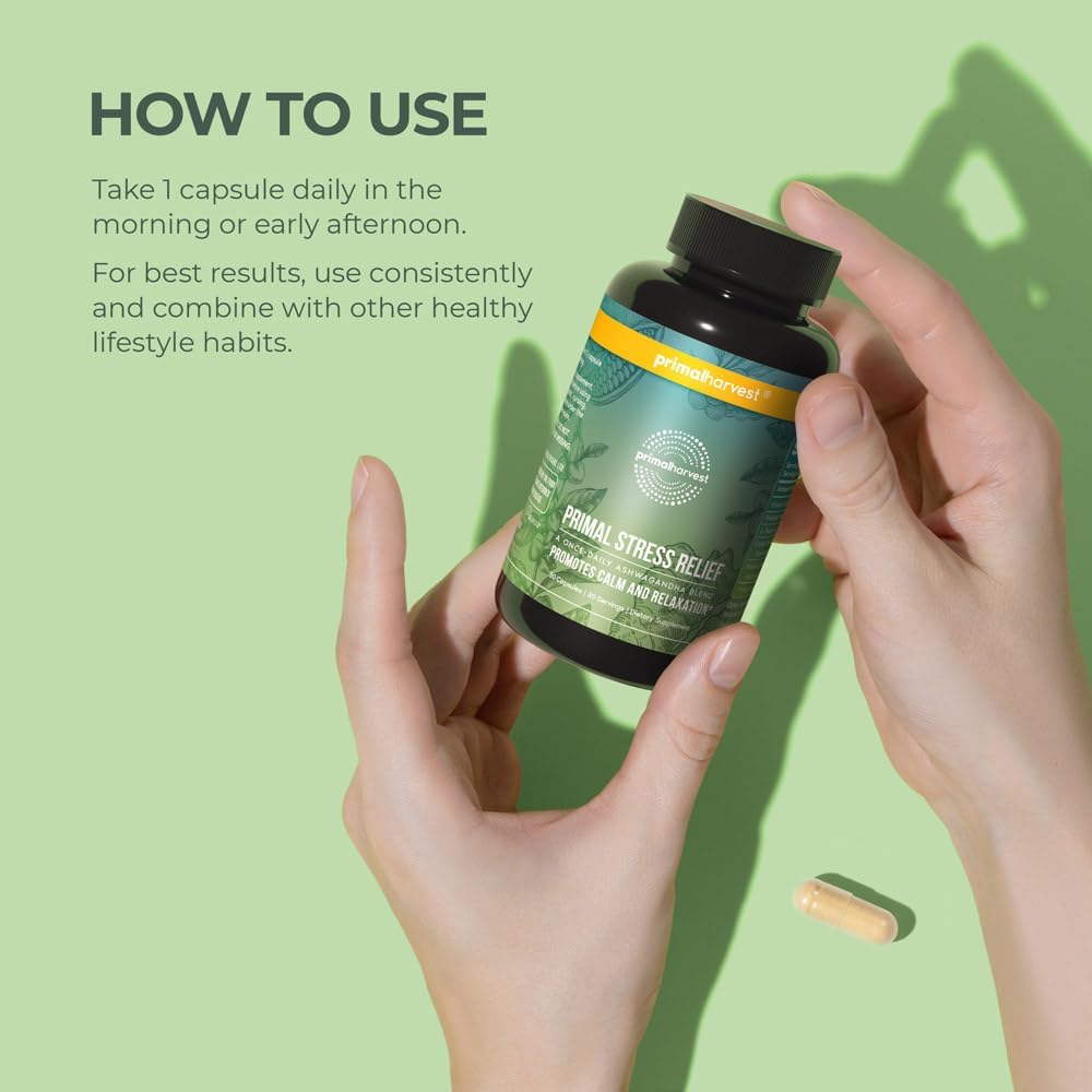 Organic Ashwagandha and L-Theanine Stress Relief Supplement for Women and Men - 30 Capsules