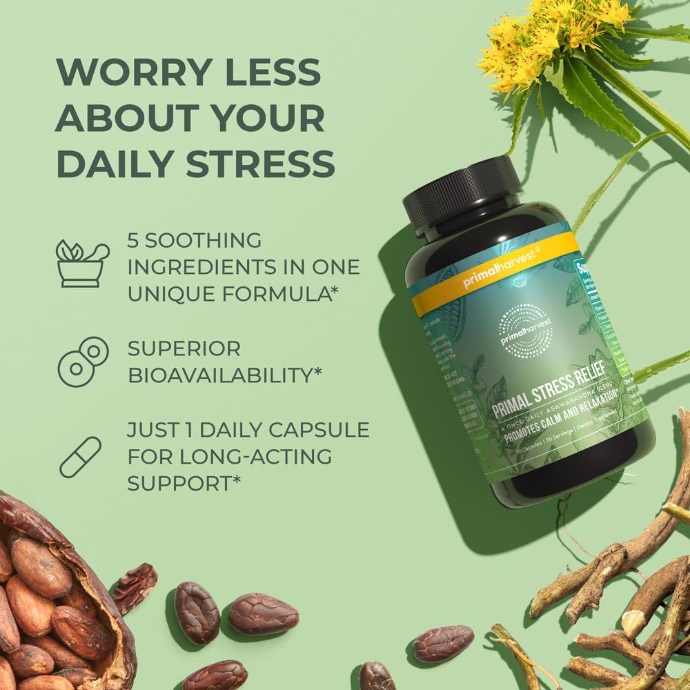 Organic Ashwagandha and L-Theanine Stress Relief Supplement for Women and Men - 30 Capsules