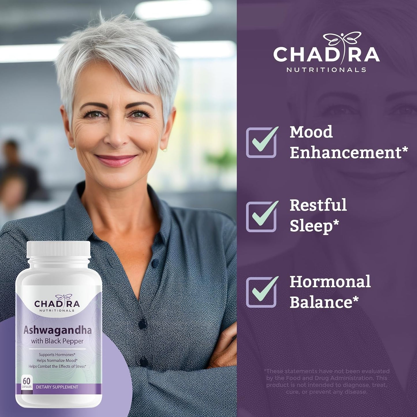 Organic Ashwagandha & Black Pepper Capsules for Stress, Cognition & Mood - Non-GMO, Gluten Free - 60 Count