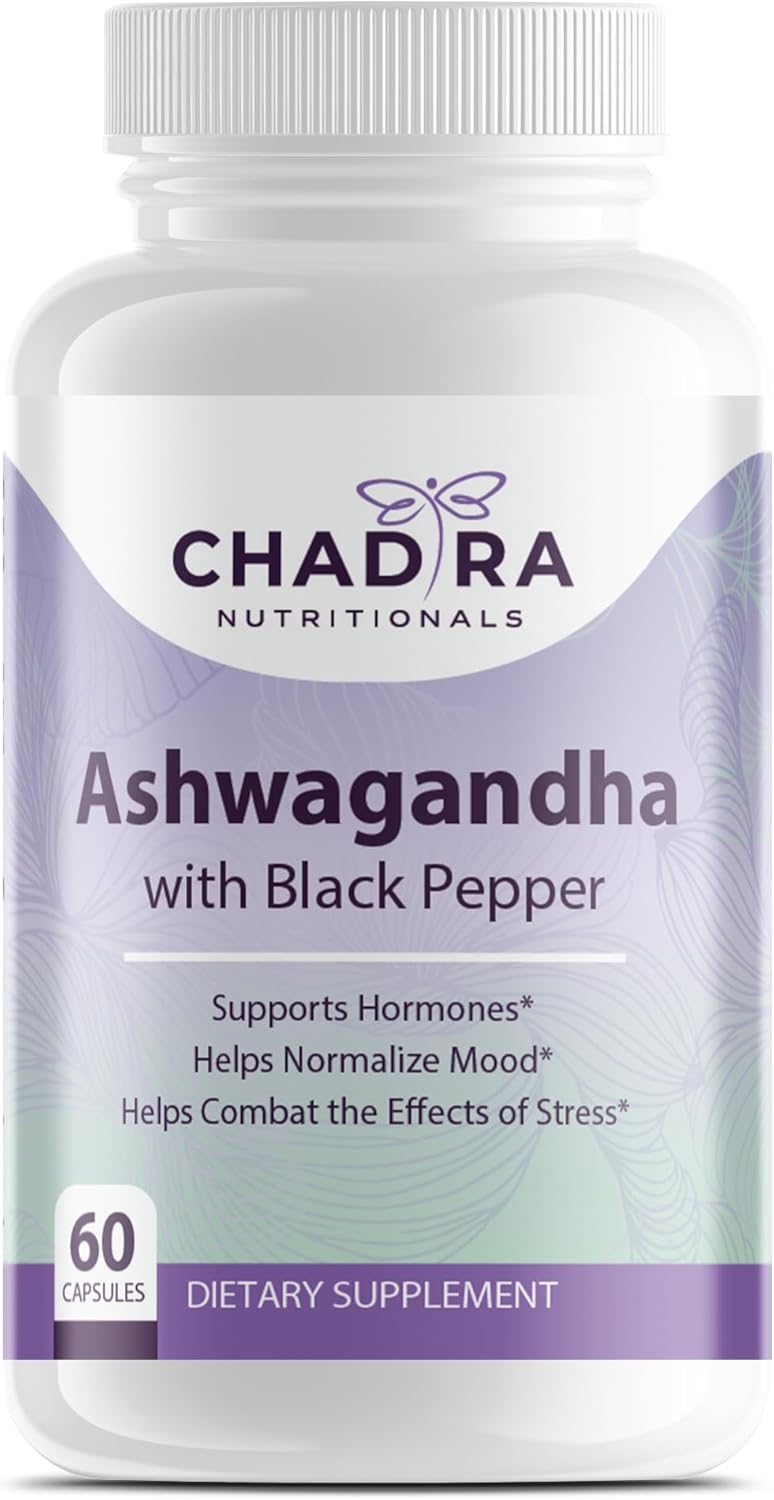 Organic Ashwagandha & Black Pepper Capsules for Stress, Cognition & Mood - Non-GMO, Gluten Free - 60 Count