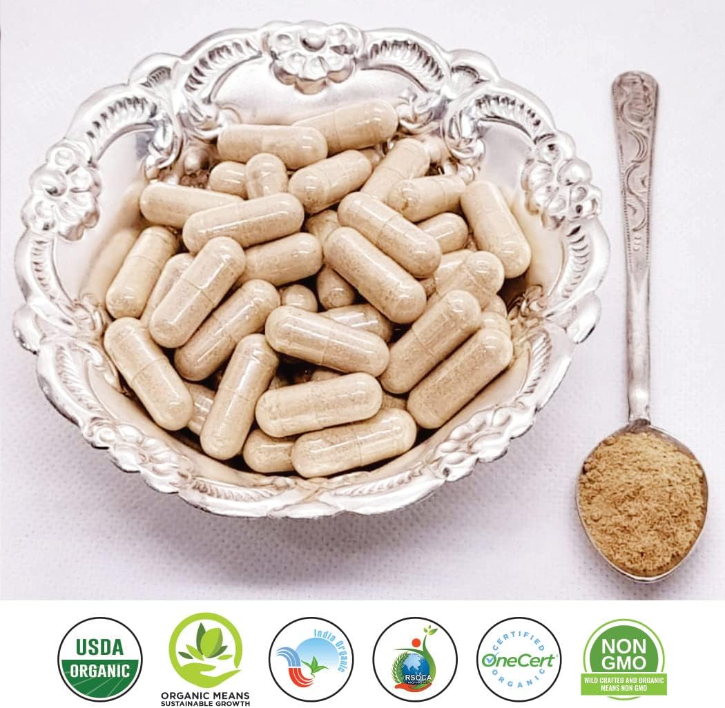 Organic Ashwagandha Capsules 800mg - Withannolides 5% & Alkaloids 1.5% - Energy & Performance Boost - 60 Vegetarian Capsules