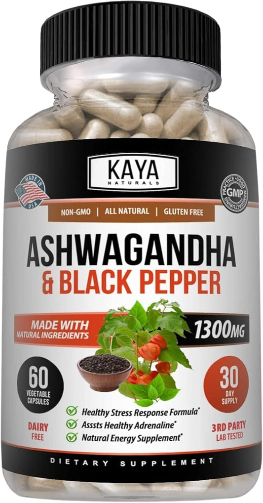 Organic Ashwagandha Capsules Extra Strength for Stress Relief, Mood Support, Focus, and Energy - 60 Capsules by Kaya Naturals