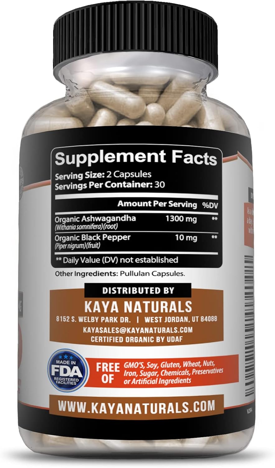 Organic Ashwagandha Capsules Extra Strength for Stress Relief, Mood Support, Focus, and Energy - 60 Capsules by Kaya Naturals