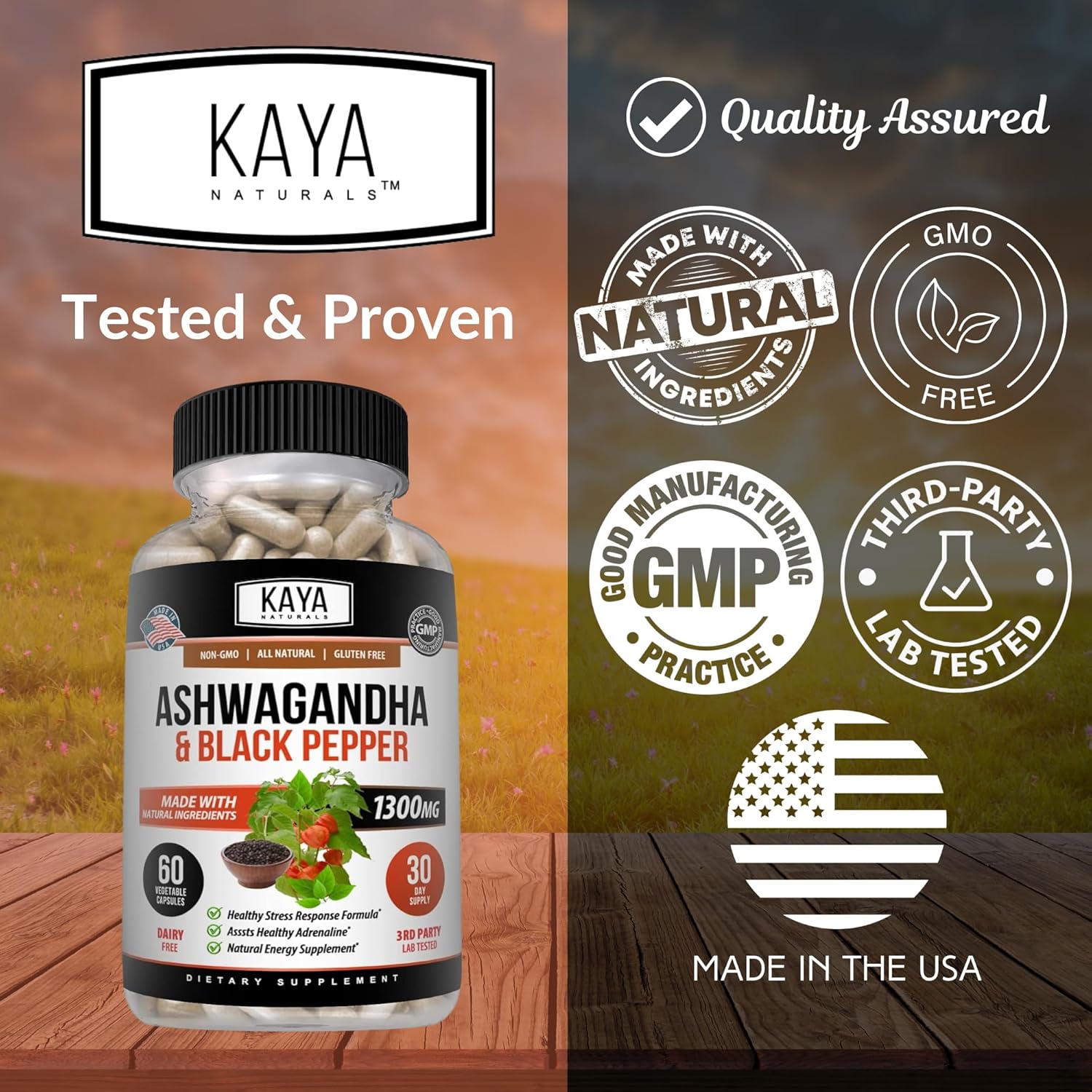 Organic Ashwagandha Capsules Extra Strength for Stress Relief, Mood Support, Focus, and Energy - 60 Capsules by Kaya Naturals