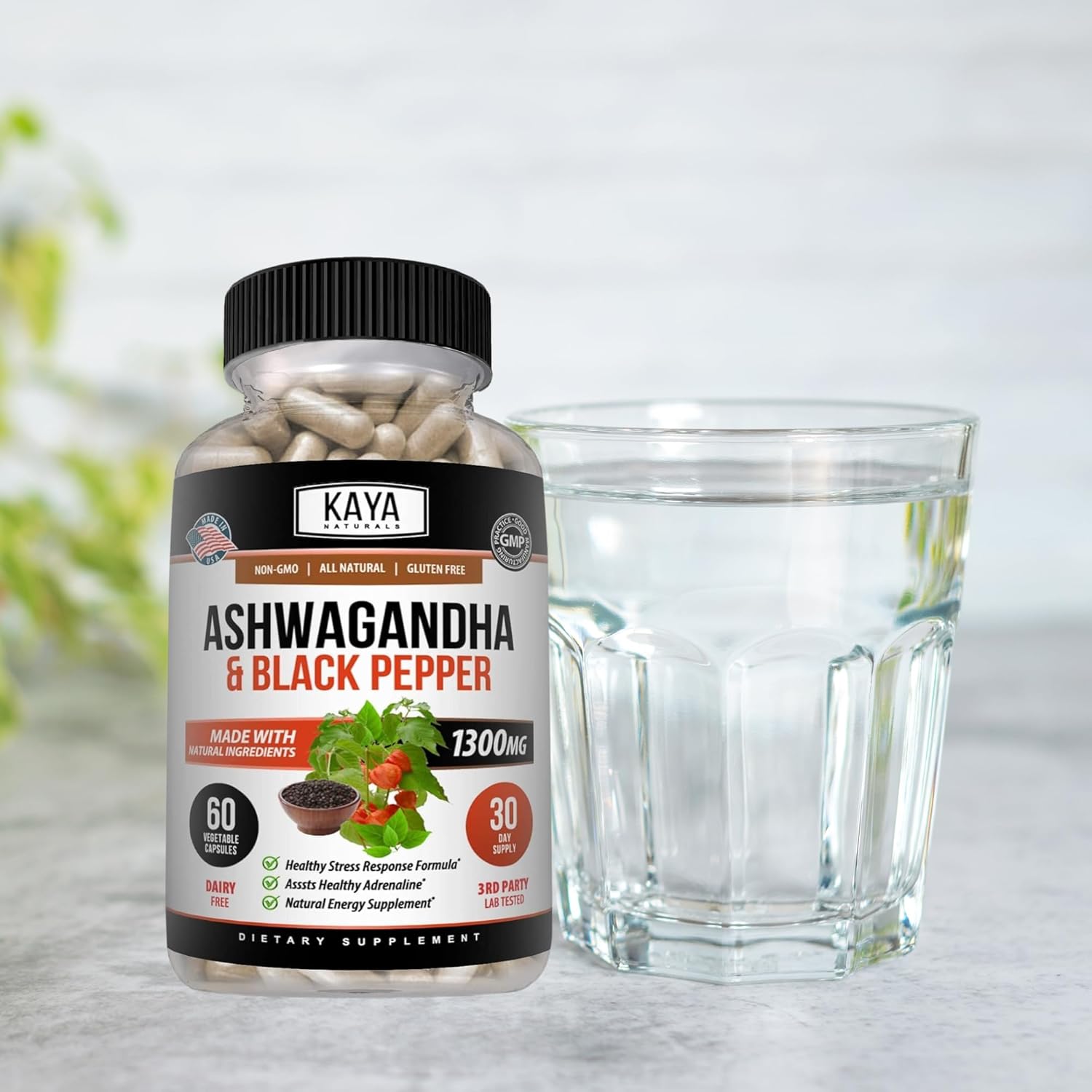 Organic Ashwagandha Capsules Extra Strength for Stress Relief, Mood Support, Focus, and Energy - 60 Capsules by Kaya Naturals