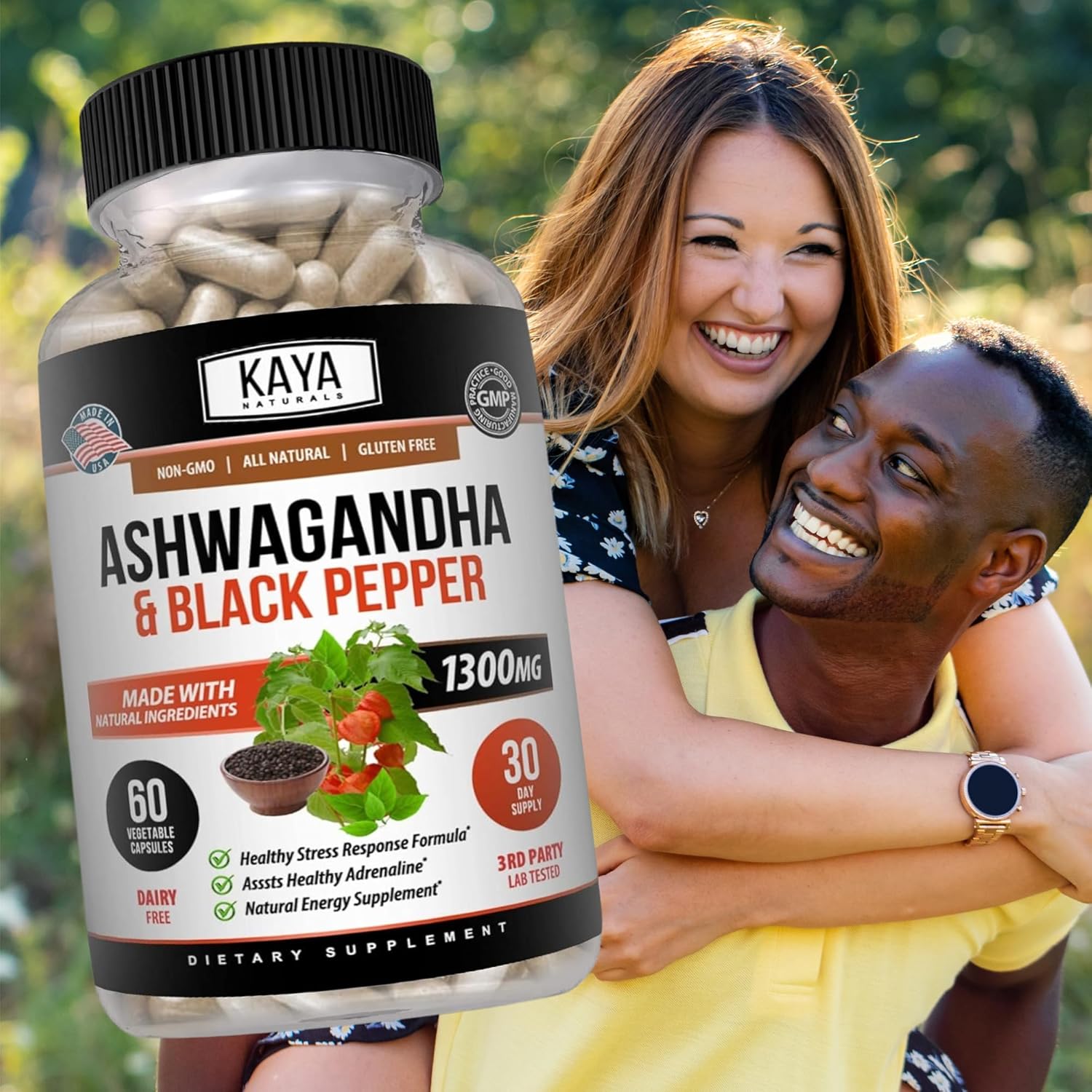 Organic Ashwagandha Capsules Extra Strength for Stress Relief, Mood Support, Focus, and Energy - 60 Capsules by Kaya Naturals