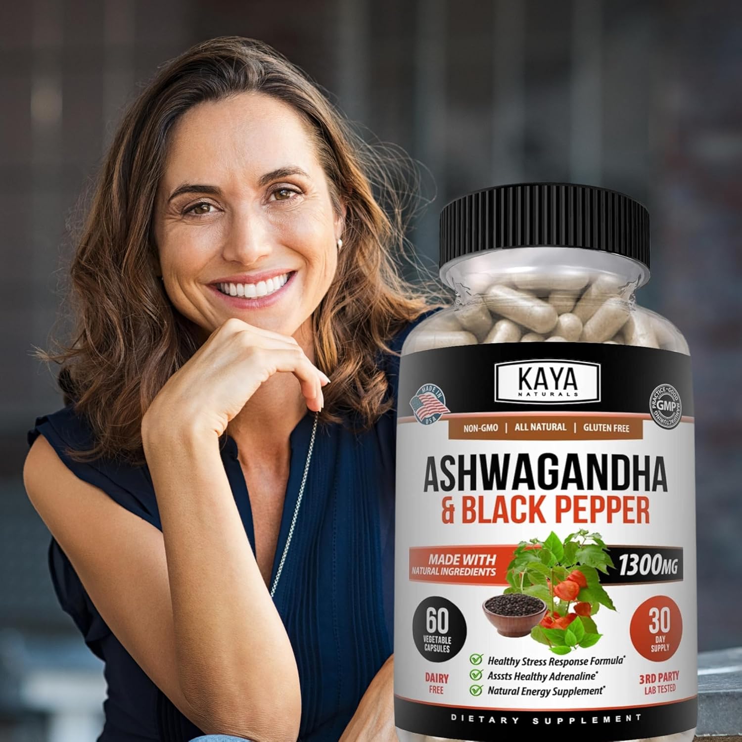 Organic Ashwagandha Capsules Extra Strength for Stress Relief, Mood Support, Focus, and Energy - 60 Capsules by Kaya Naturals