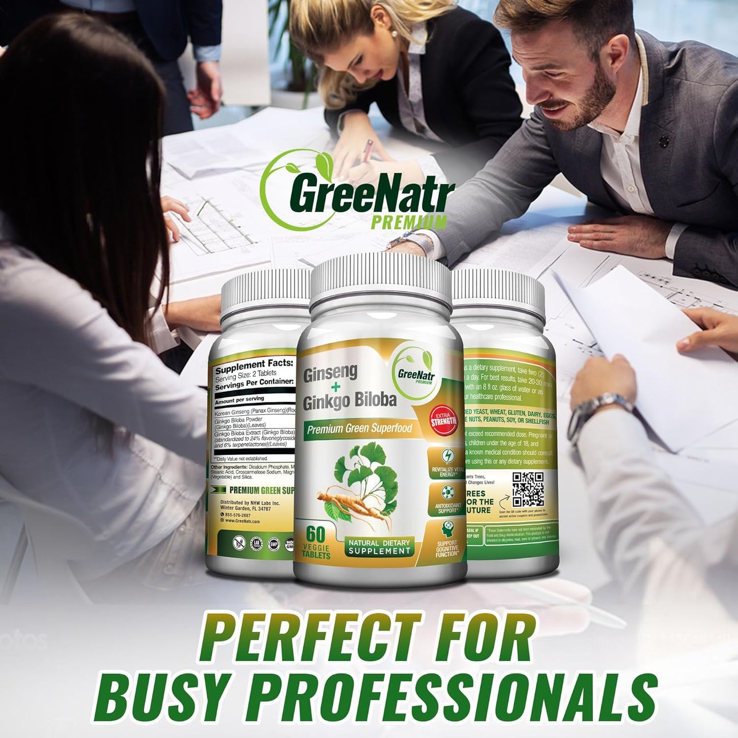 Organic Ashwagandha Capsules with Black Pepper & Ginseng Ginkgo Biloba Tablets for Holistic Well-Being & Stress Relief