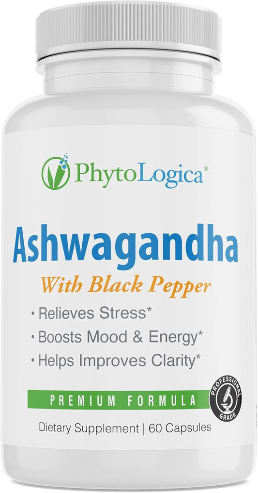 Organic Ashwagandha Capsules with Black Pepper | Hormone Support | Non-GMO, Gluten-Free, Vegan | Natural Supplement | 60 Capsules