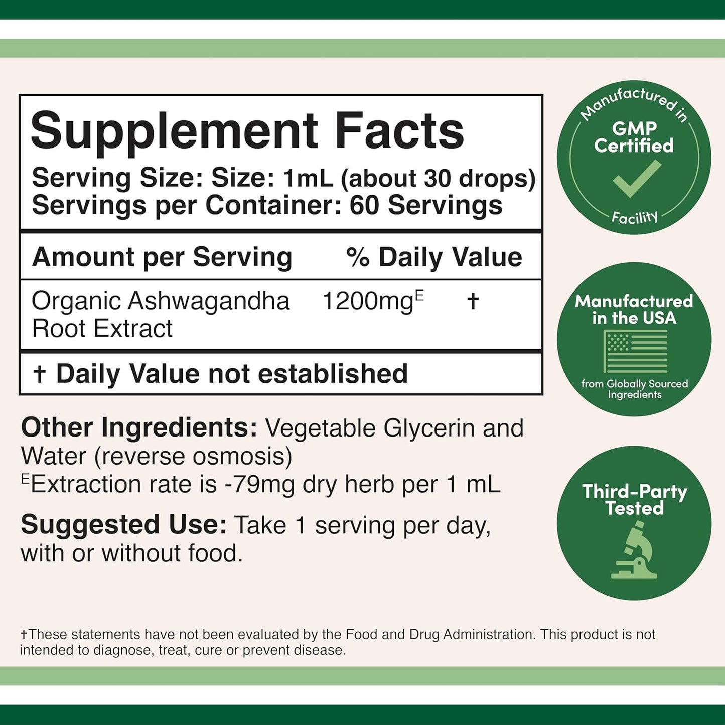 Organic Ashwagandha Drops - 1,200mg Stress Relief Tincture (60 Servings) - Adrenal Support, Cortisol Manager - Vegan, Gluten Free, Non-GMO - by Double Wood