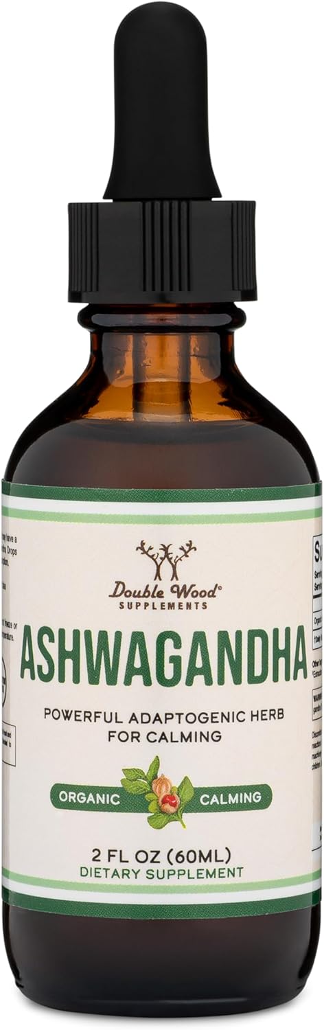 Organic Ashwagandha Drops - 1,200mg Stress Relief Tincture (60 Servings) - Adrenal Support, Cortisol Manager - Vegan, Gluten Free, Non-GMO - by Double Wood