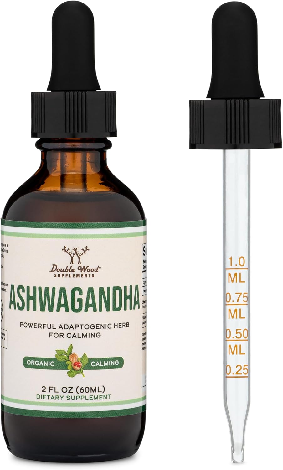 Organic Ashwagandha Drops - 1,200mg Stress Relief Tincture (60 Servings) - Adrenal Support, Cortisol Manager - Vegan, Gluten Free, Non-GMO - by Double Wood