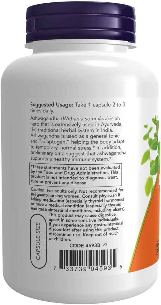 Organic Ashwagandha Extract Capsules 450mg - 180 Count by NOW Foods