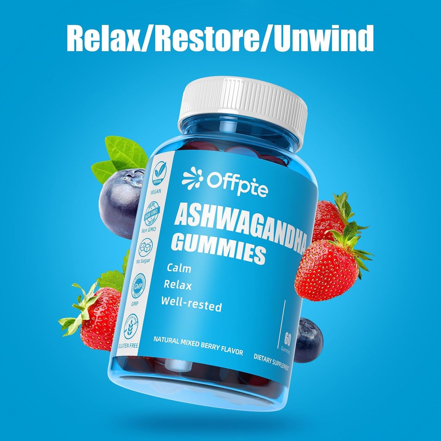 Organic Ashwagandha Gummies for Sleep, Vegan KSM-66 Extract for Men & Women, Mixed Berry Chewable Supplement