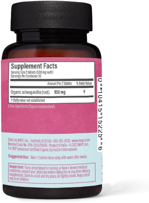 Organic Ashwagandha Herbal Tablets for Stress Management - 60 Count, 500mg | Boosts Stamina & Energy - Maharishi Ayurveda