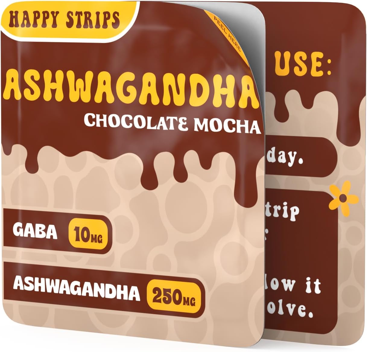 Organic Ashwagandha KSM 66 & GABA Strips for Stress Relief, Sleep - Fast-Acting, Vegan, Sugar-Free - 30 Count