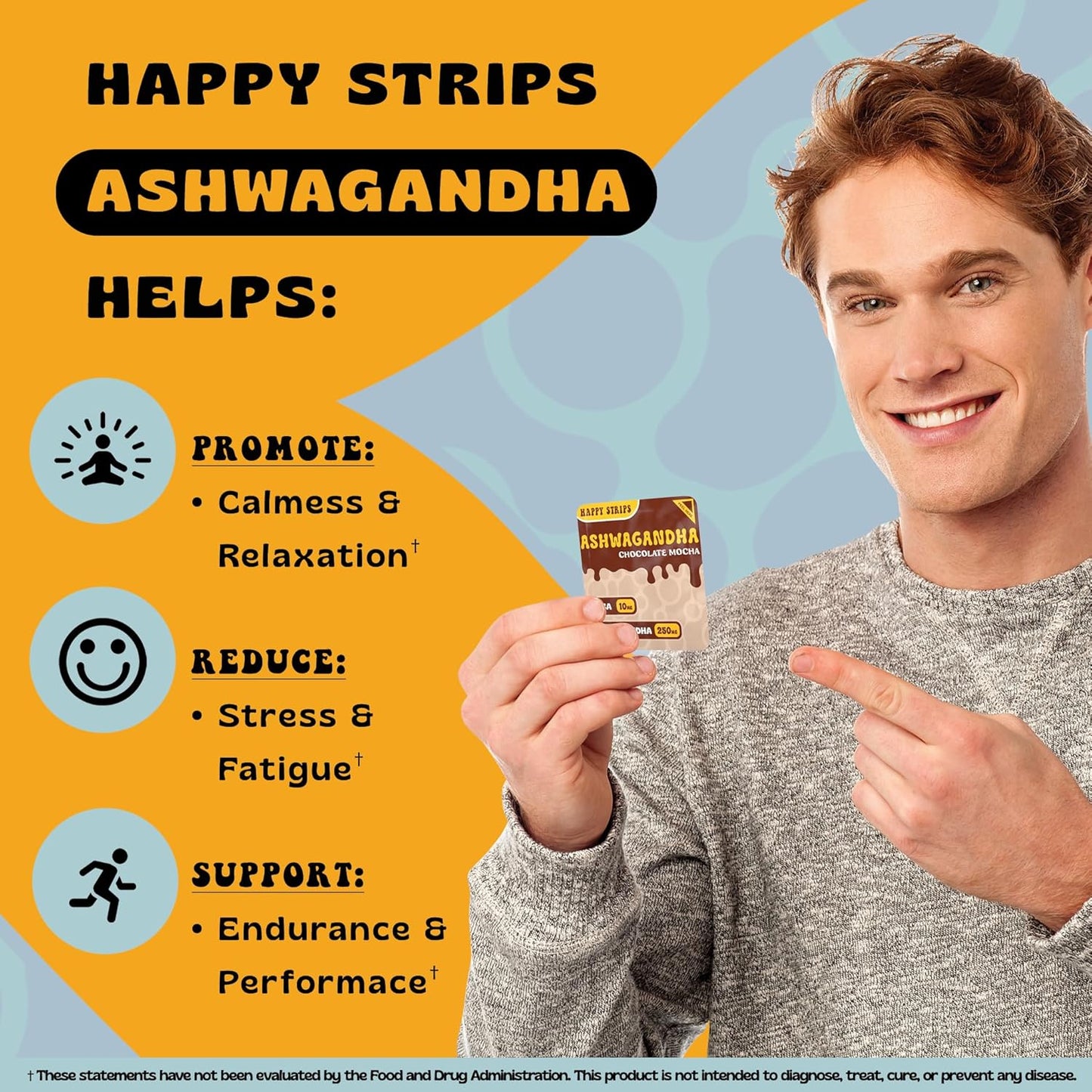 Organic Ashwagandha KSM 66 & GABA Strips for Stress Relief, Sleep - Fast-Acting, Vegan, Sugar-Free - 30 Count