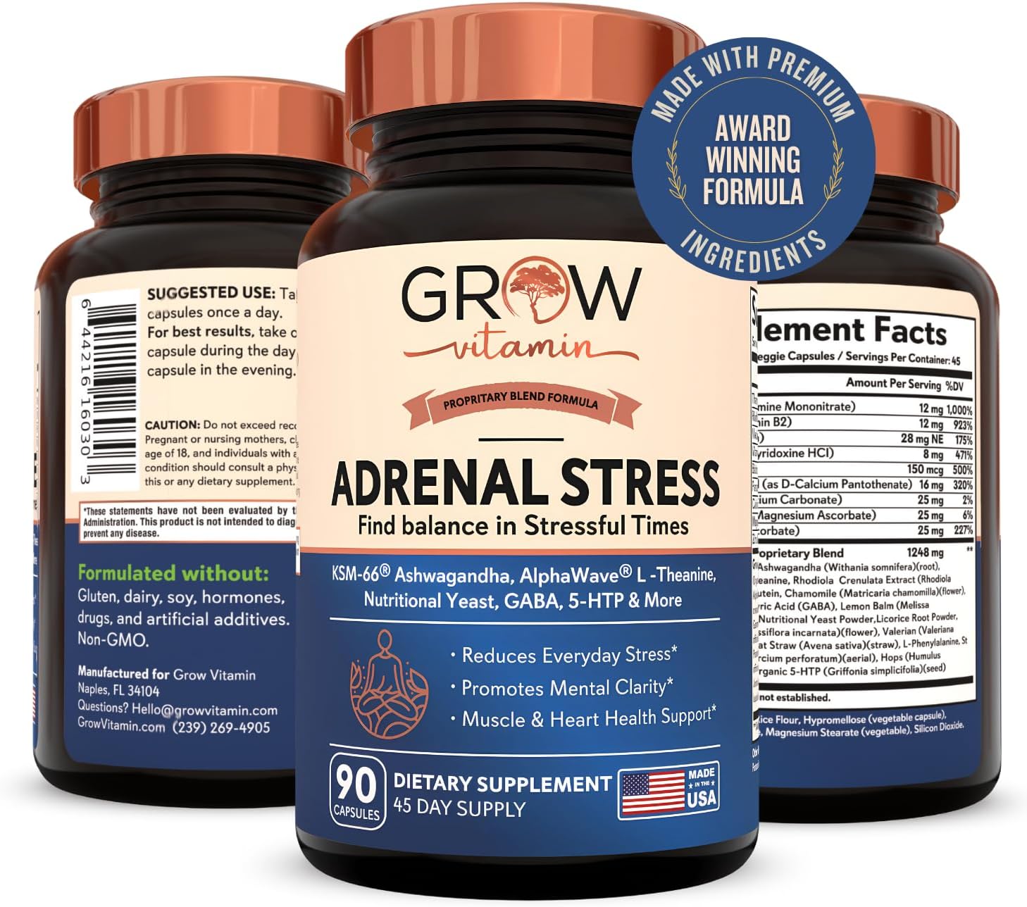 Organic Ashwagandha & L-Theanine Stress Relief Formula - Mood & Cognitive Support, Brain Health - 90 Capsules