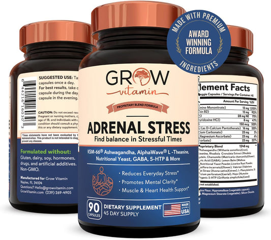 Organic Ashwagandha & L-Theanine Stress Relief Formula - Mood & Cognitive Support, Brain Health - 90 Capsules