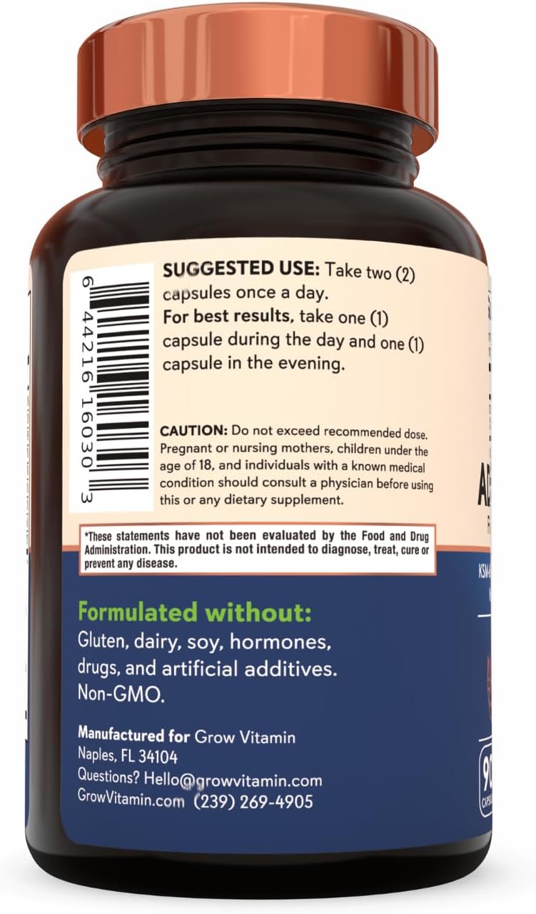 Organic Ashwagandha & L-Theanine Stress Relief Formula - Mood & Cognitive Support, Brain Health - 90 Capsules