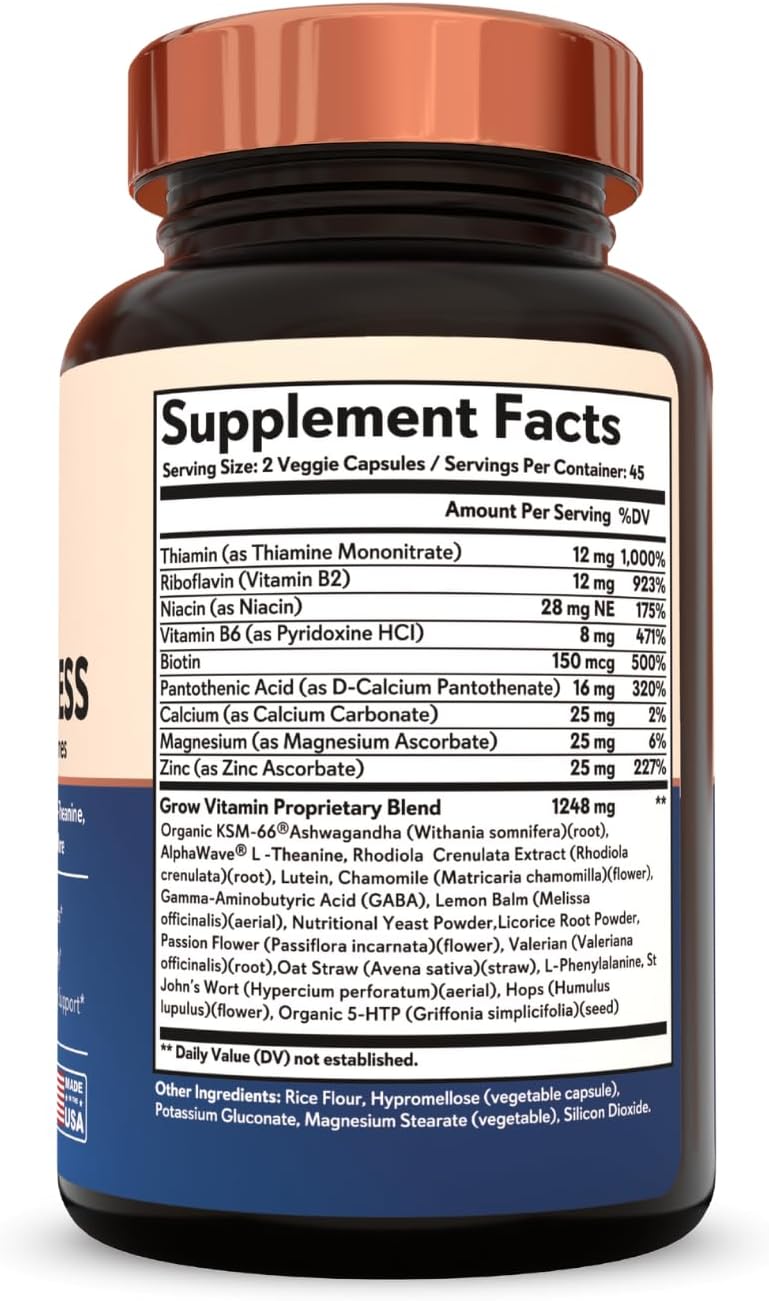 Organic Ashwagandha & L-Theanine Stress Relief Formula - Mood & Cognitive Support, Brain Health - 90 Capsules