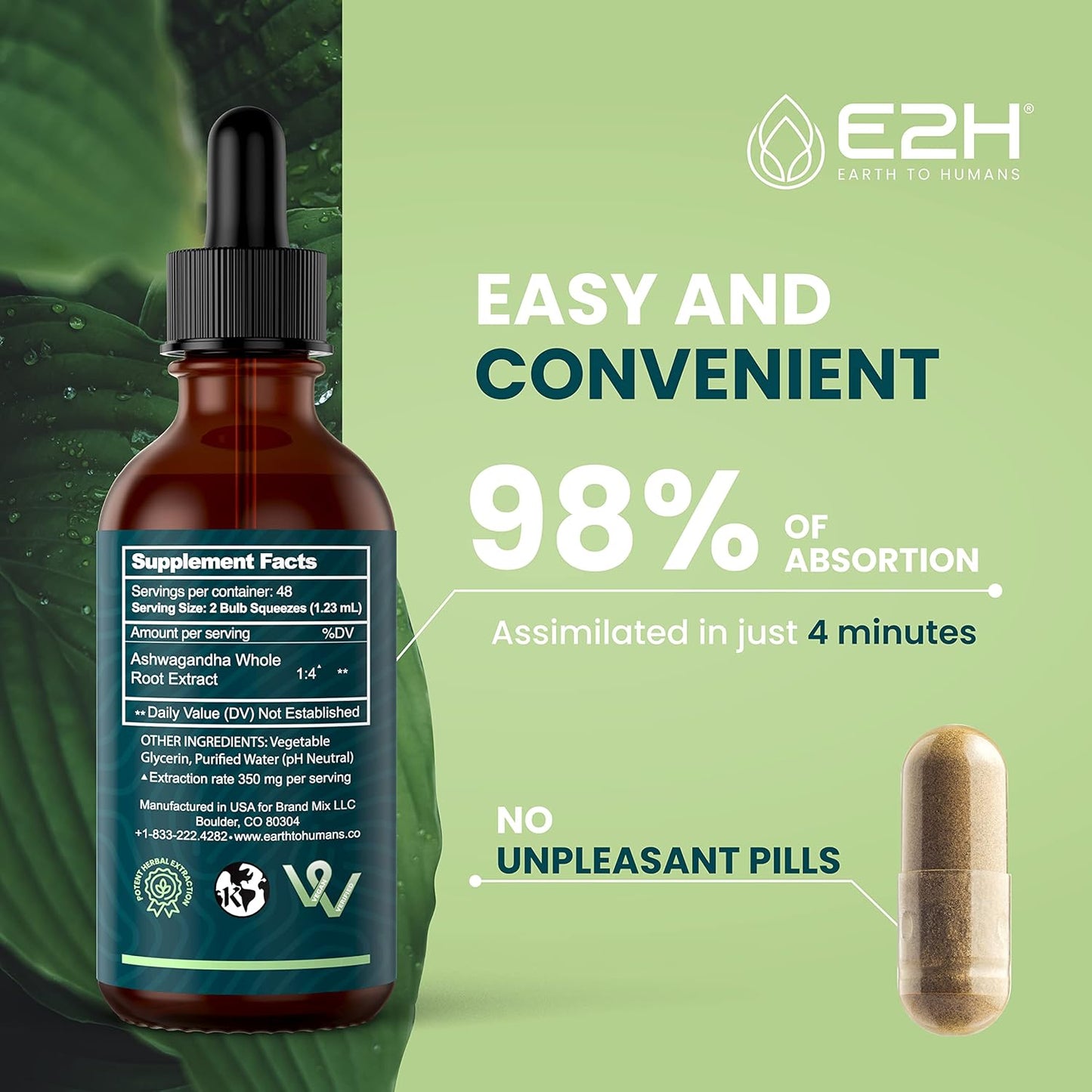 Organic Ashwagandha Liquid Drops for Stress Relief and Mood Enhancement - Natural Cortisol Manager, Non-GMO Vegan Supplement (3 Bottles)